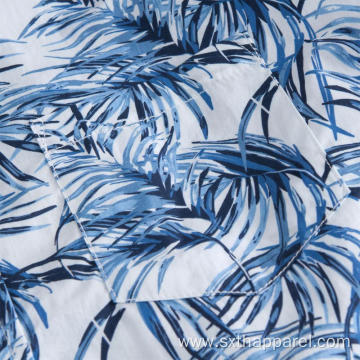 Men's Short Sleeve Plant Print Summer Shirt
